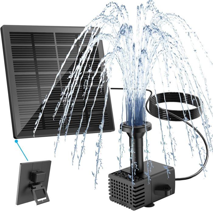 HOHOVYVY Fontaine Solaire 5W Extérieur - Pompe à Eau Jardin 180 L/h, Panneau 5V Plug-in, Idéale Baignoire Oiseaux & Décoration