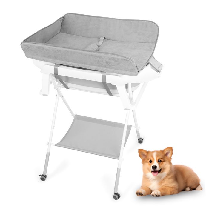 Comparer les prix de 2-en-1 Baignoire pour Chien Station de Baignade pour Animaux3 hauteurs d’engrenage Avec Étagère de Rangement Avec Roulettes