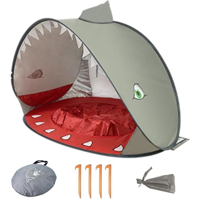 Tente Anti UV Bébé Pop Up Tente De Plage Requin - Abri Camping Avec Mini Piscine, Protection Soleil Et Vent