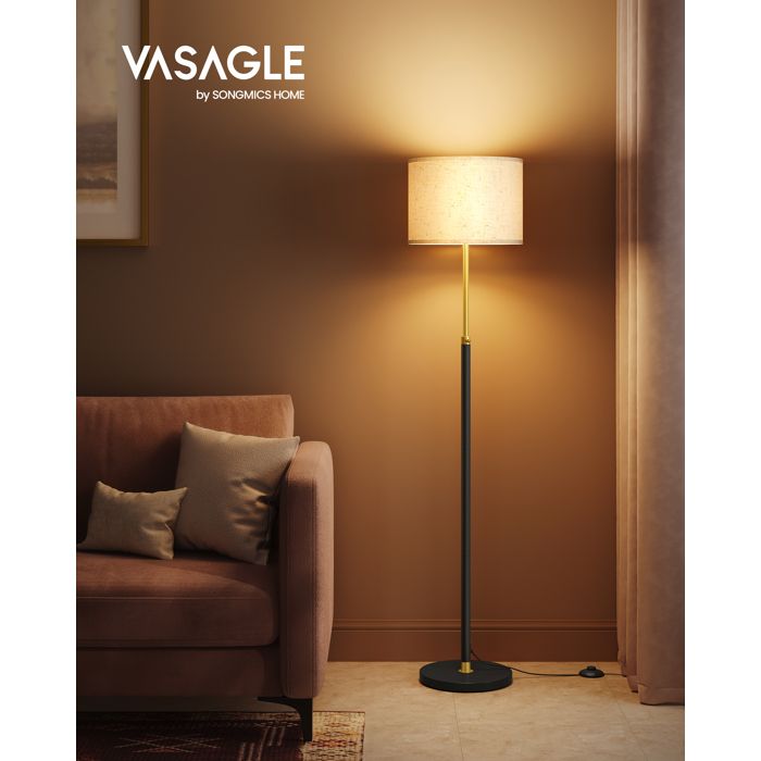 Lampadaire Hauteur Réglable de 140 à 170 cm Style Moderne Interrupteur à Pied Abat-Jour en Tissu Douille E27 Doré et Noir