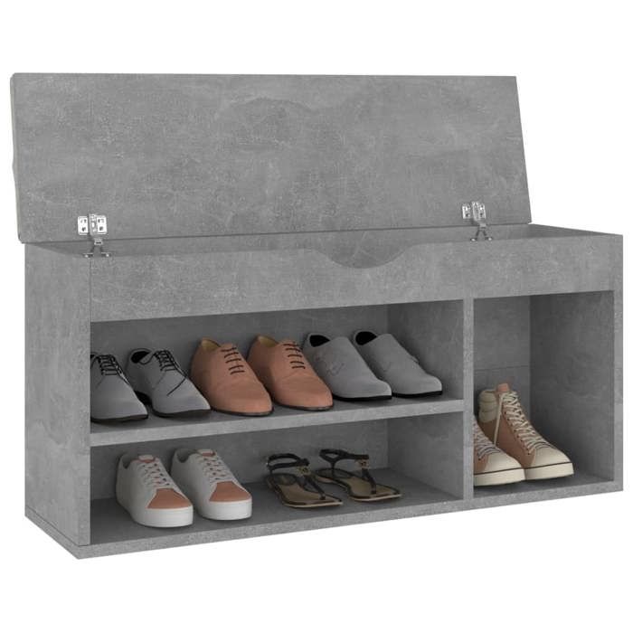 RemiseArmoire/meuble à chaussures Banc à chaussures avec coussin Gris béton - bois dingénierie JILIMAISON2025 92490005