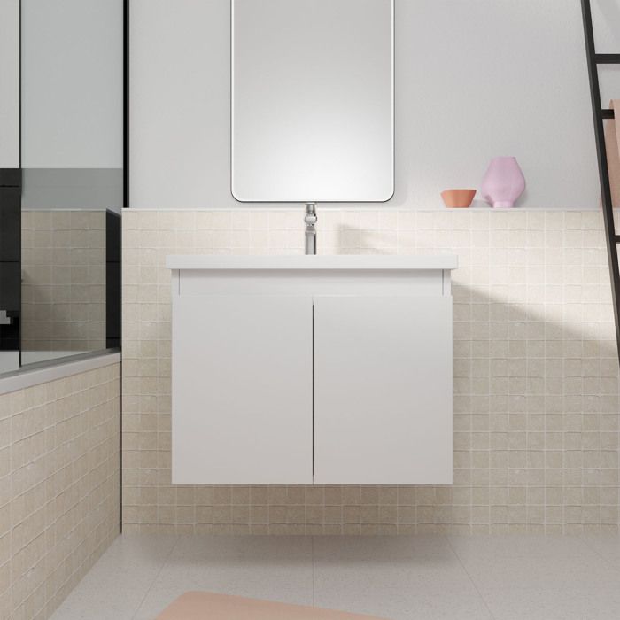 Meuble de salle de bains 60cm a Suspendre Blanc - 2 Portes - Vasque Blanche - ELEMENTARY Meuble de salle de bains 60cm a Suspendre Blanc - 2 Portes - Vasque Blanche - ELEMENTARY