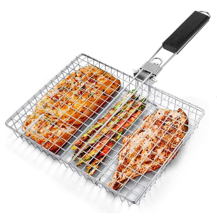 Panier pliable en acier inox pour barbecue portable poignée pour poissons crevettes légumes camping accessoires gril