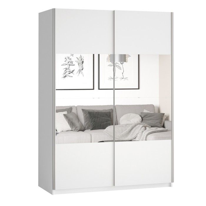 Armoire design 150cm. 2 portes avec miroirs modulables. Couleur blanc mat. Collection EOS Armoire design 150cm. 2 portes avec miroirs modulables. Couleur blanc mat. Collection EOS