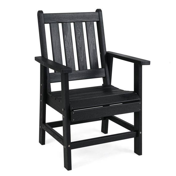 GOPLUS Fauteuil de Jardin en HDPE avec Design à Lattes Finition Effet Bois avec Accoudoirs Dossier Inclinable Charge 150 kg Noir