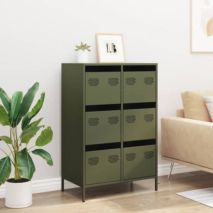 RemiseArmoire haute/Buffet haut - Décor salon/cuisine - vert olive 68 x 39 x 1015 cm acier *aspect pratique6606855