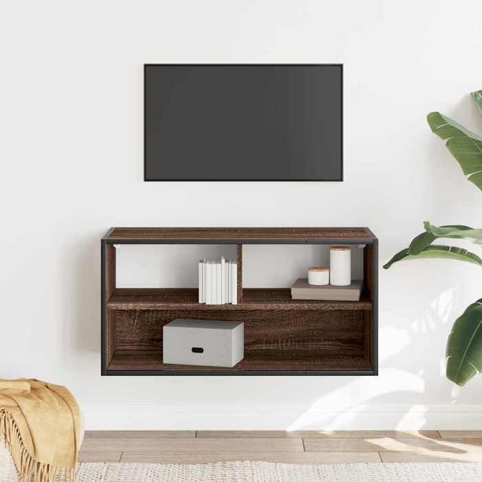 Armoire TV - CLOUD - Meuble séjour - chêne marron 80x31x395 cm bois dingénierie et métal ll3172