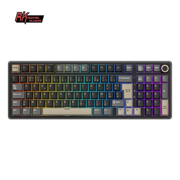 RK ROYAL KLUDGE R98 Pro Clavier Mécanique FilaireClavier Gamer 96% AZERTYRétroéclairage RGBTouches PBTHot-Swap Creamy Switch