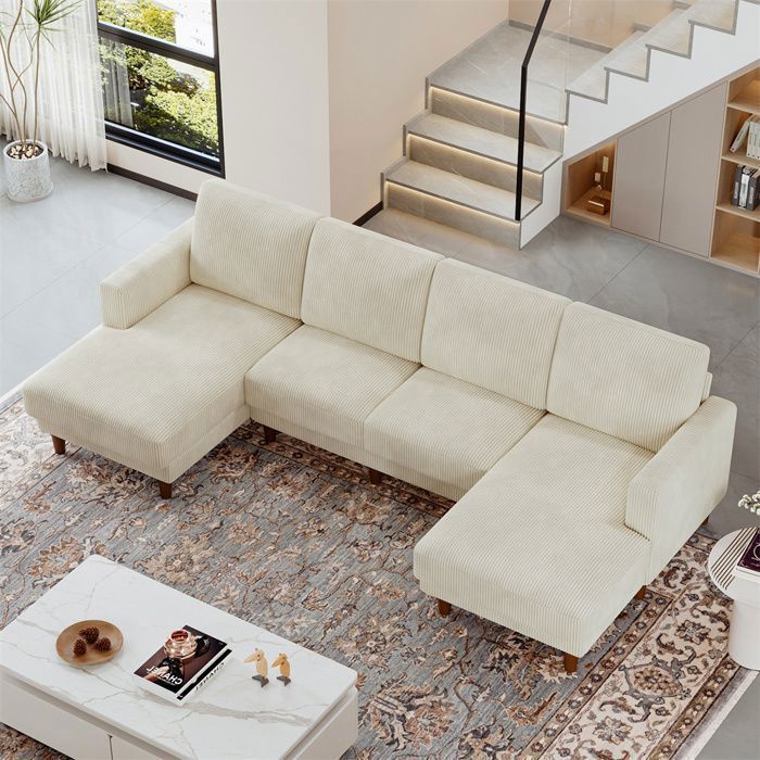 Nalookamic Canapé 4/5 places dangle en forme de UCanapé Scandinave en velours côtelé pour salon269*140*86cmBeige