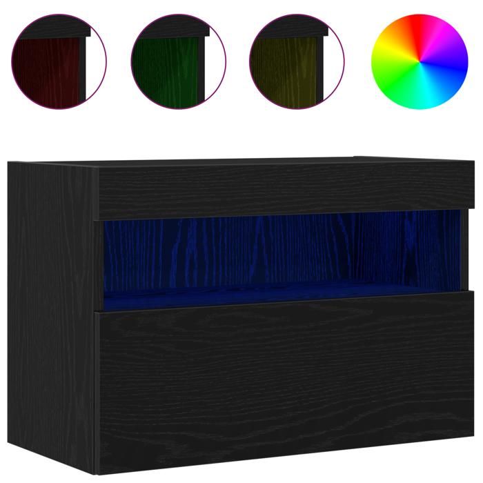 XINWO Meuble TV，Armoire TV Banc TV - avec éclairage LED - Chêne noir 60x30x40 cm @739