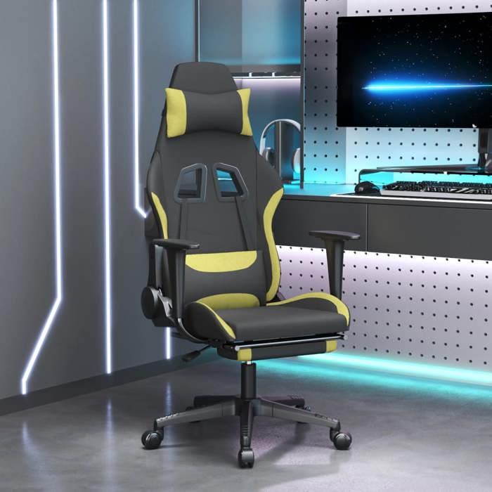 BONNIE®（Gris）OFFICE CHAIRS/BUREAU relaxation - Chaise de jeu - réglable hauteur - repose-pied Inclus - Noir et vert clair - 1 place