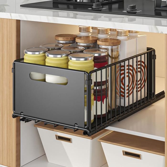 JEOBEST 2 Pcs Tiroir Coulissant Cuisine Organiseurs de Tiroirs de Cuisine Organiseur Darmoire Coulissant Bac Coulissant Placard