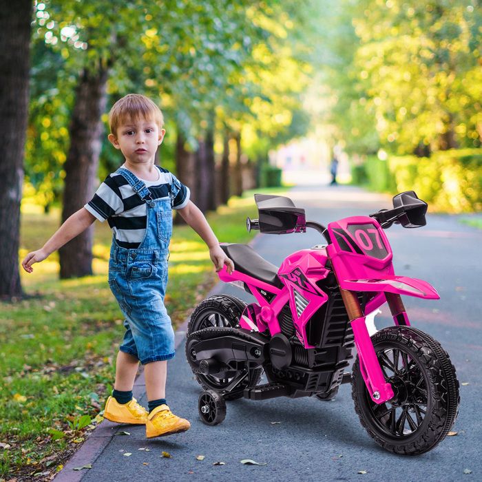 Moto cross électrique pour enfants 3-8 ans batterie 6 V 2 moteurs klaxon et roues dentraînement charge 30KG rose