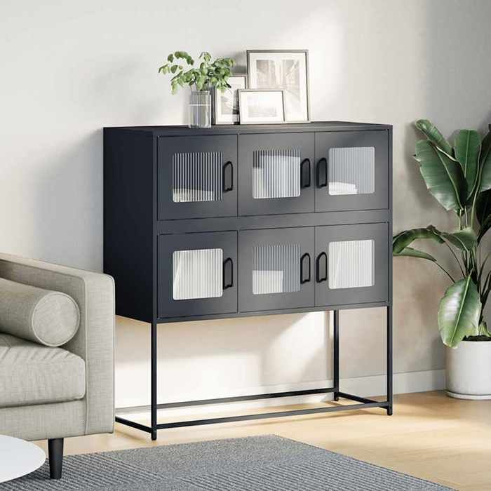Buffet en acier laminé - vidaXL - Anthracite - 100 5x39x107 cm - Assemblage requis - Poignées pratiques