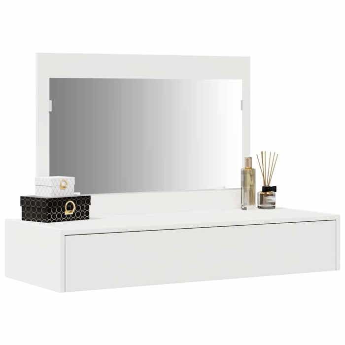Table de maquillage - vidaXL - Blanc - 100x40x70 cm - Bois dingénierie - Avec tiroir - Miroir plat - Rangement intégré