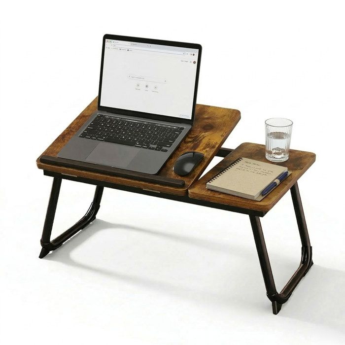 Relaxdays Table pour laptop lit/canapé pliable hauteur réglable tablette de lit métal brun foncé/noir