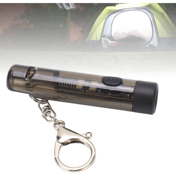 Porte-clés USB C Lampe de poche rechargeable Mini lampe portable Lampe torche durgence extérieure avec sifflet