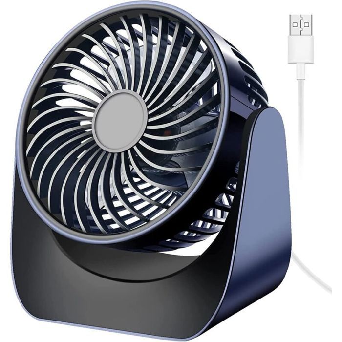 Ventilateur USB silencieux - MICH - Mini - 360° rotatif - 3 vitesses - Silencieux - Bleu - Pour chambre à coucher