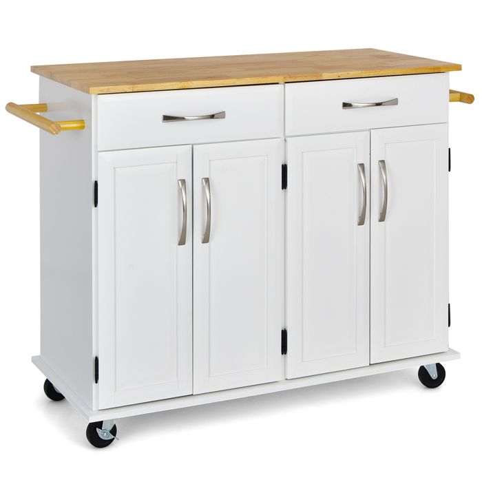 GIANTEX Desserte de Cuisine à Roulettes-Étagères Réglables-2 Tiroirs-2 Armoires à Portes-Chariot de Service-122x48x92 5cm-Blanc GIANTEX Desserte de Cuisine à Roulettes-Étagères Réglables-2 Tiroirs-2 Armoires à Portes-Chariot de Service-122x48x92 5cm-Blanc