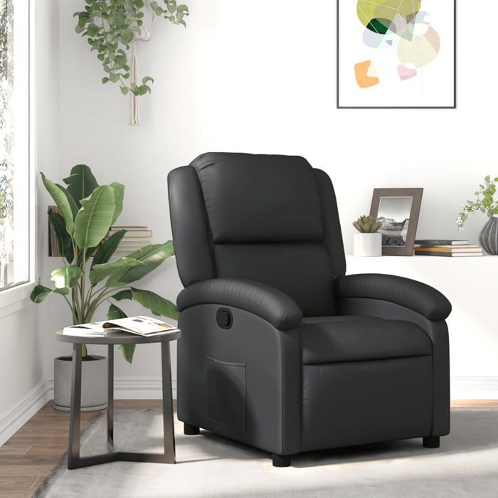 NEW 2026 Fauteuil inclinable - pour personnes âgées - bien rembourrés - noir cuir véritable 71x86.5x99.5 cm L5556