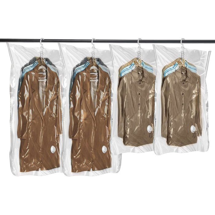 Housse Rangement Sous Vide Suspendus 4 Sac Sous Vide Vetement Aspirateur Rangements Vêtements pour Placards et Penderie 135*70cm
