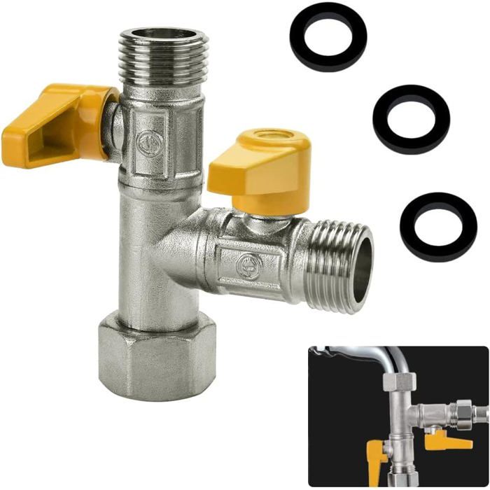Vanne 3 Voie Raccord T Robinet wc 3 Voies Douchette G 1/2 Vanne de Dérivation de Douche à 3 Voies Valve de Douche en Laiton