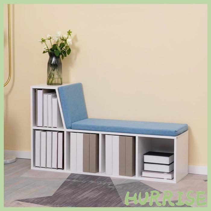 Cocosity Bibliothèque Banc 2 En 1 Avec 5 Compartiments De Rangement Et 2 Coussins 108 X 30 X 60 Cm Blanc Bleu