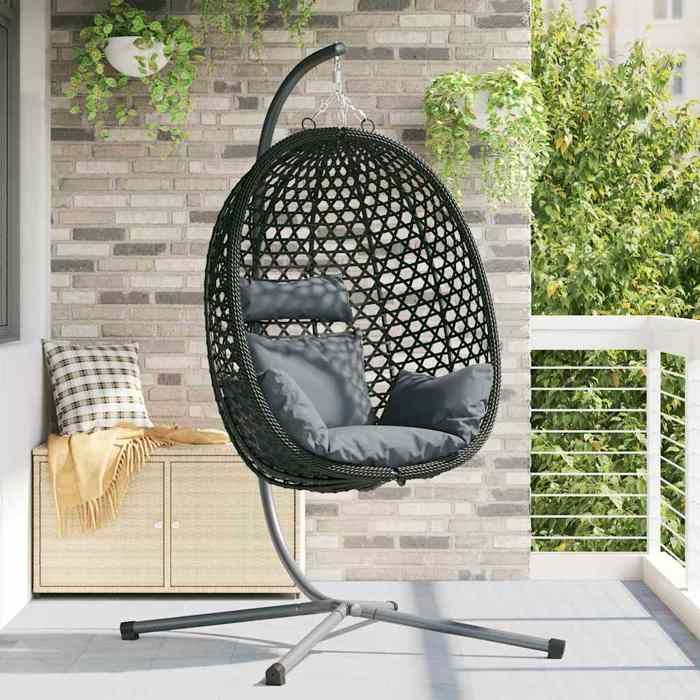 Chaise œuf suspendue - 1 PLACE - Conception ergonomique - Anthracite et noir 104x100x191 cm V5184