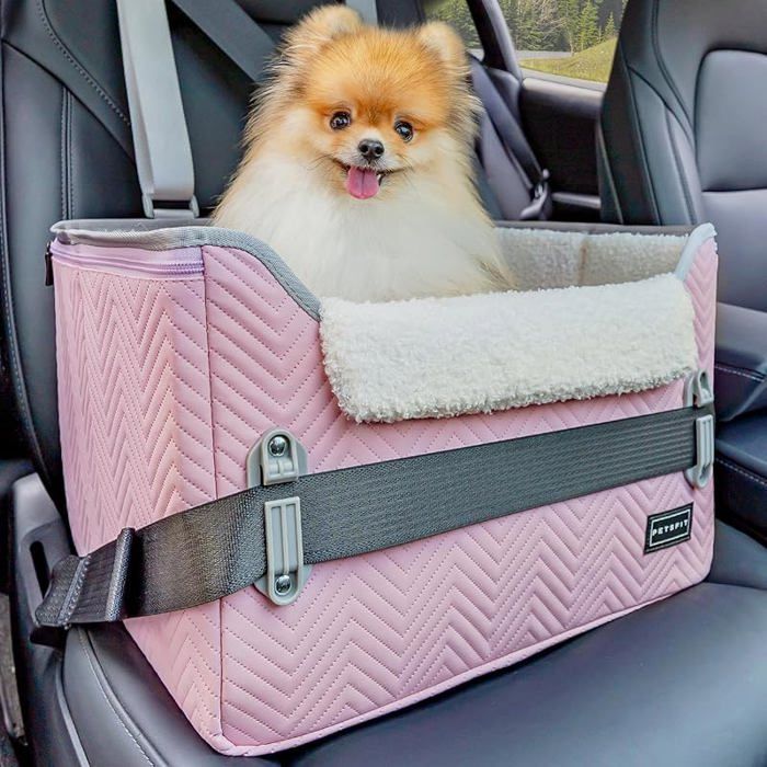 Panier Chien Voiture Siège Auto pour Chiens jusqu& 39 à 8 kg Pliable Transport Arrière avec Ceinture de Sécurité Rose-cui CORBEILLE