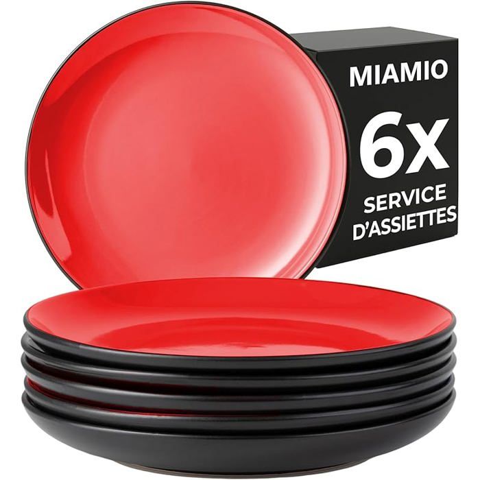Ensemble assiettes 6 en céramique grès pour la table - Collection Le Papillon (Rouge 21 cm) Petites assiettes (6x) ROUGE SALADIER