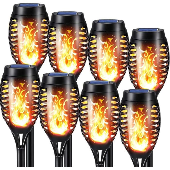 Lampes torches solaires extérieures - Unbrand - Effet flamme vacillante - Lot de 8 lampes - Énergie solaire