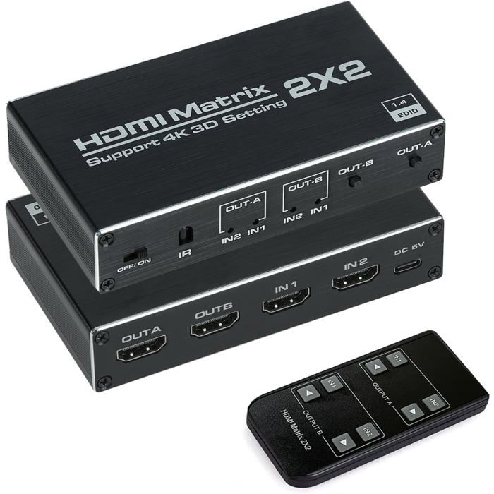 HDMI Matrix 2x2 Matrix Switch 2 Entrée 2 Sortie Matrice Commutateur ...