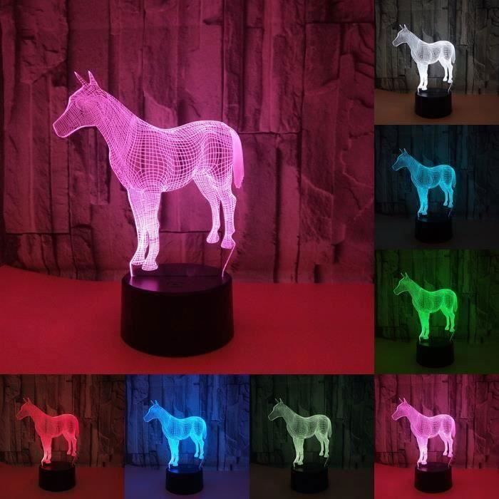 Lampe optique - Aueq - poser décoratif tactile 7 couleurs illusion optique modèle cheval faible consommation câble usb ou 3 piles