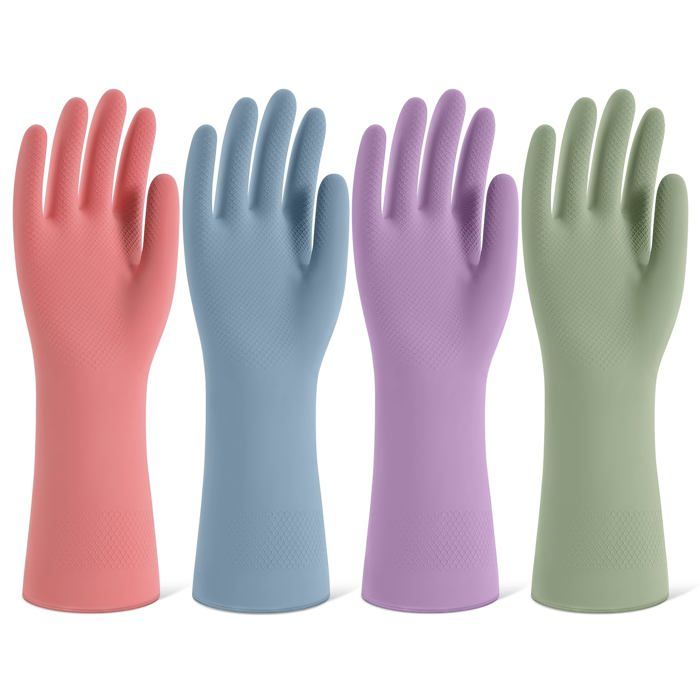 Gants de vaisselle en caoutchouc — Lot de 4 paires de gants de cuisine réutilisables unisexes — Taille L