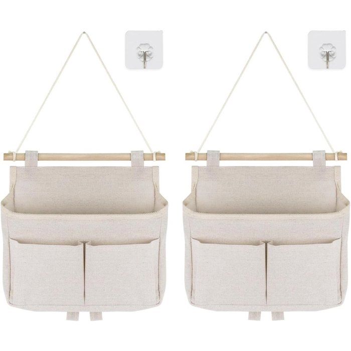 Organisateur Mural Suspendu Poches De Rangement 3 Compartiments 23x25x6 cm Pour Salle De Bain Lot De 2 Avec Crochets Adhésifs