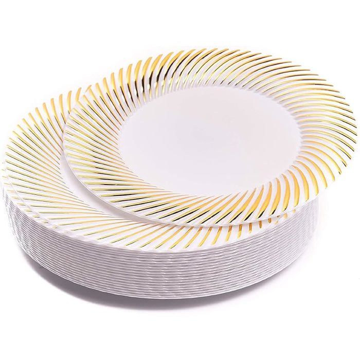 Lot de 20 Assiettes 18 cm - de Première Qualité - Effet Doré Ondulé sur les Bordures - Parfait pour les 20 Pièces