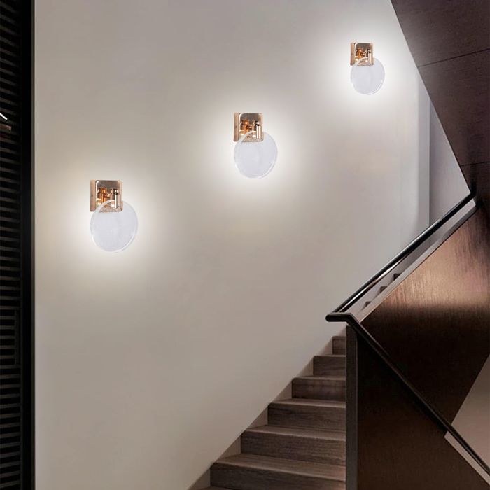 Diday Lot de 3 Applique Murale Intérieur Moderne LED 6W Lampe Murale Conception en Métal et Cristal 16cmx16cm Lumière Froide Or