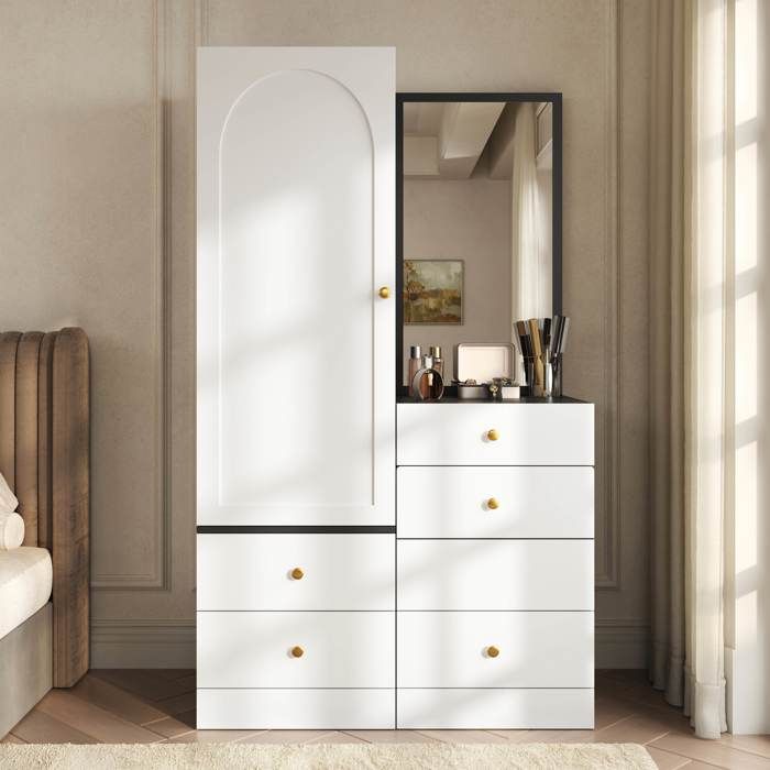 Coiffeuse armoire multifonctionnelle 90 x 50 5x160 cm miroir tabouret coulissant tiroirs compartimentés 3 tiroirs blanc MDF