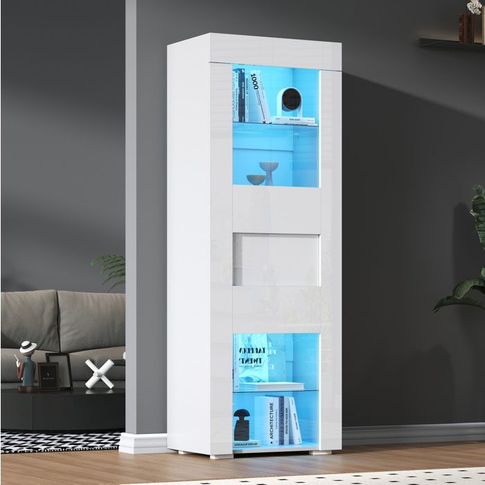 SENVIRO Vitrine haute meuble 60x40x170cm blanche lumière LED