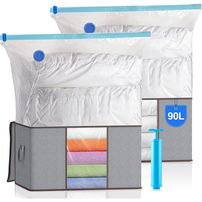 Housse de Rangement Couette Rangement Vetement - 2 Sac Vide 2 Sacs de Rangement avec Poignées de Renforcement HOUSSE DE RANGEMENT