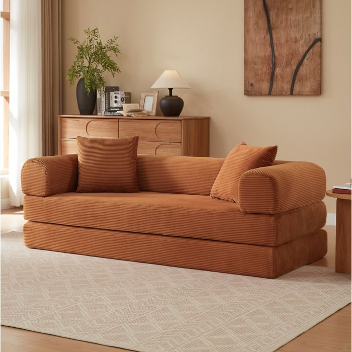 Canapé Convertible 3 Places Modulable Pliant - MEUNIQ - Sofa-Lit 1 Place avec Accoudoirs Mousse Terracotta