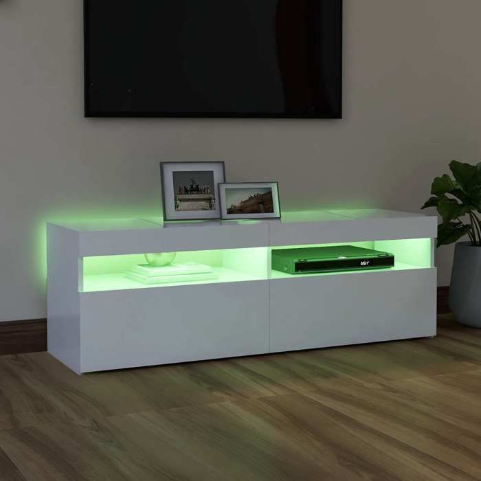 Meuble TV avec lumières LED Blanc 120x35x40 cm_2 ans garantie_80687