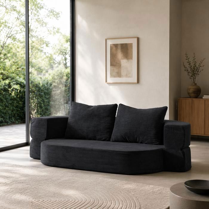 Canapé compresse Canapé 2 places Canapé-lit pliant convertible lit futon convertible tapis de sol pliable 2 en 1 noir