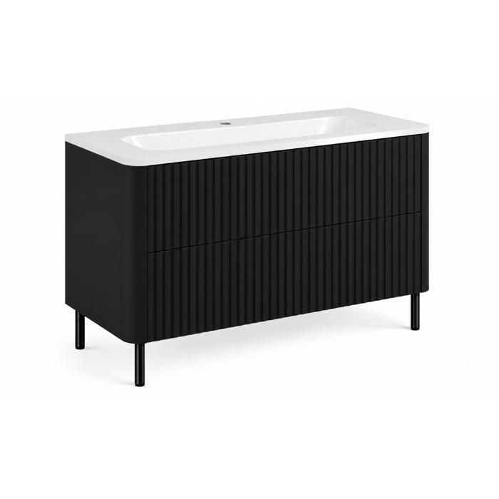 Meuble sous vasque - Meuble de salle de bain 100 - Noir - Vasque résine minérale incluse - 2 tiroirs