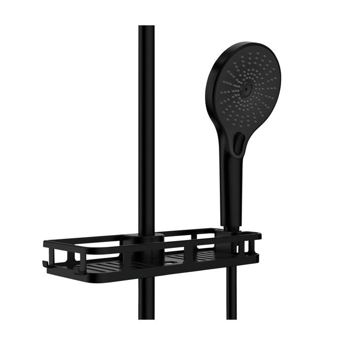 Tablette de douche Libertà en noir  Etagère de douche avec crochet et suppt pour pommeau de douche Noir Mat 28 x 28 x 4 x 1 PATERE