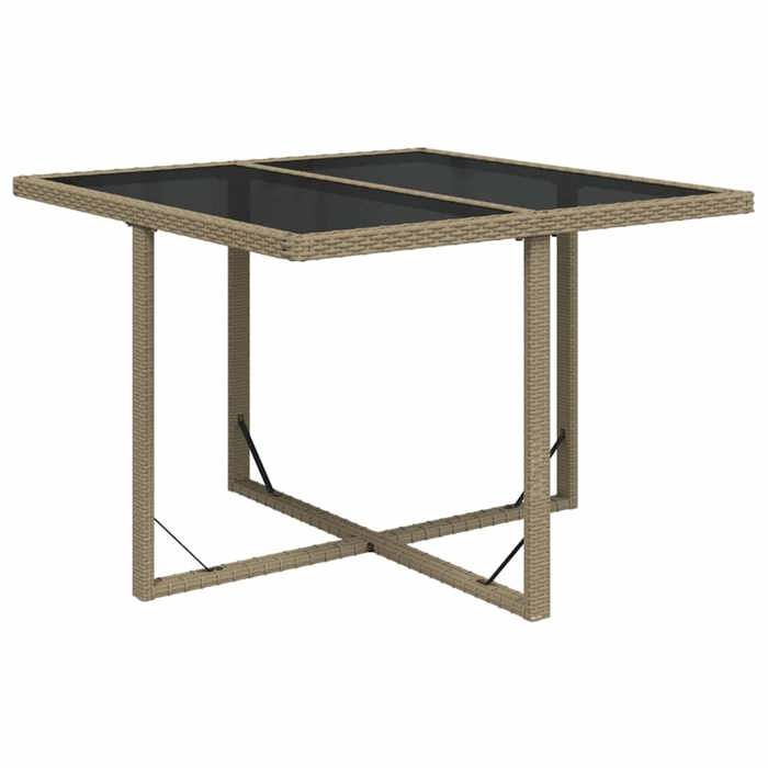 NEW Table de jardin Beige 109x107x74 cm Résine tressée et verre Mobilier de jardin_77936