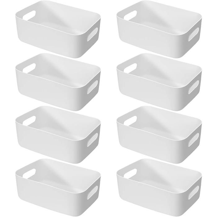 Lot de 8 boîtes de rangement en plastique blanc avec poignées - 30x20x12cm Pour armoire de cuisine BOITE DE RANGEMENT