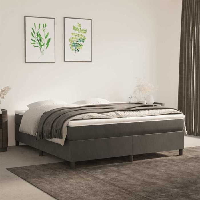 vidaXL Sommier à lattes de lit et matelas Gris foncé 160 x 200 cm velours Soutien mi-ferme