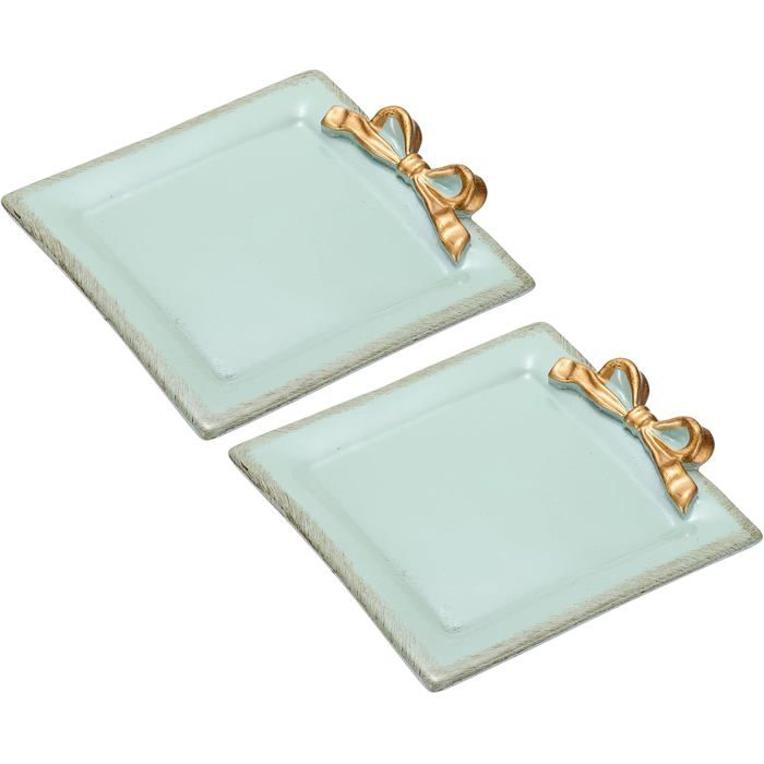 Lot de 2 plateaux décoratifs en résine 9 5 x 9 5 cm vide-poches à bijoux nœud vintage vert