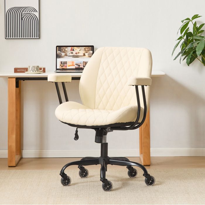 Modenuit Chaise de bureau ergonomique blanche à roulettes réglable en hauteur avec accoudoirs dossier haut